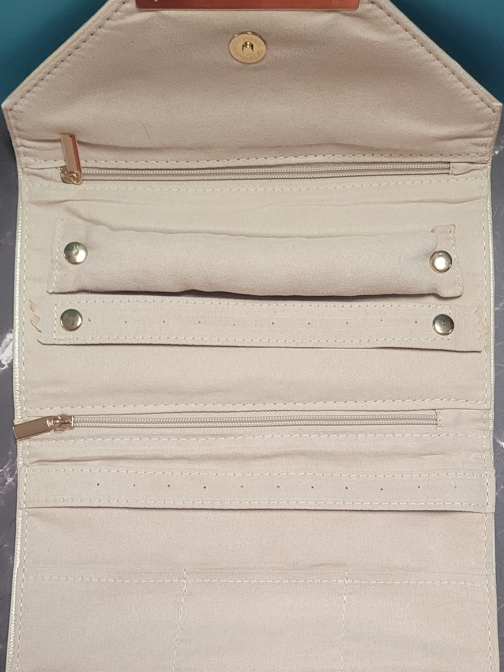 Foldable Jewelry Organizer Clutch in Light Beige